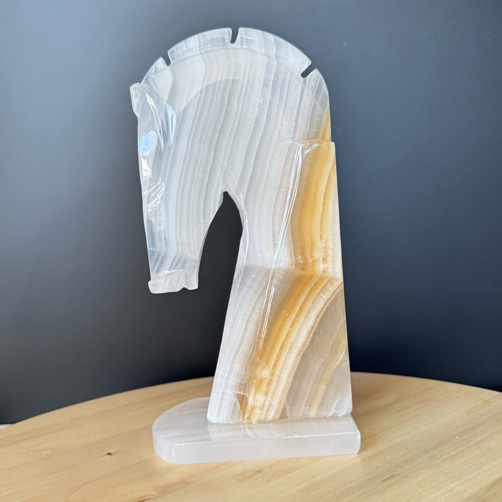 Large Single Vintage Onyx Stone Horse Head Book End 8.5 Inches